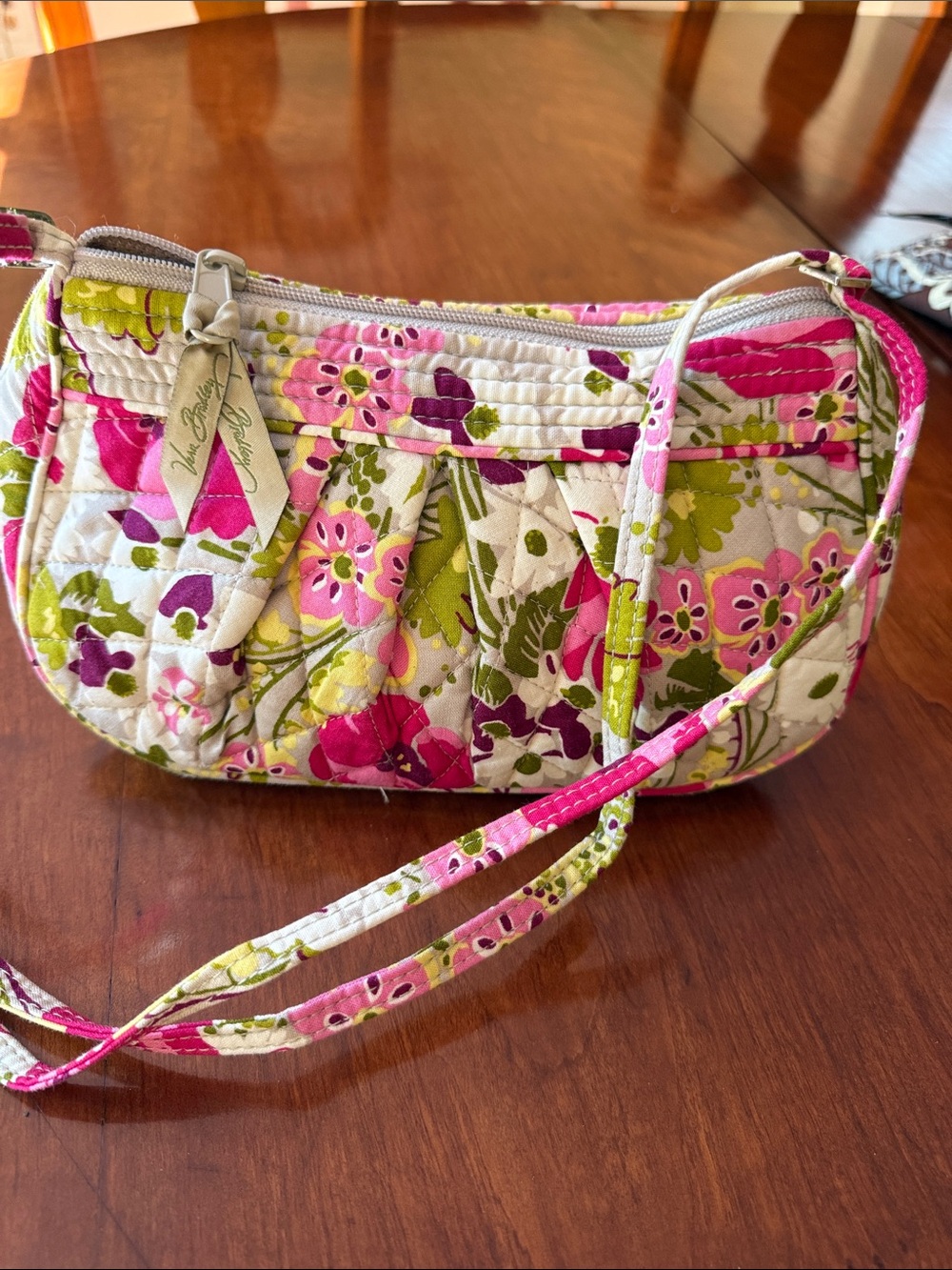 Vera Bradley Small Pink and Green Floral Quilted Crossbody Bag
